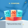 Three digital coupons: $15 off, $10 off, and 10% off. Register to claim these offers.