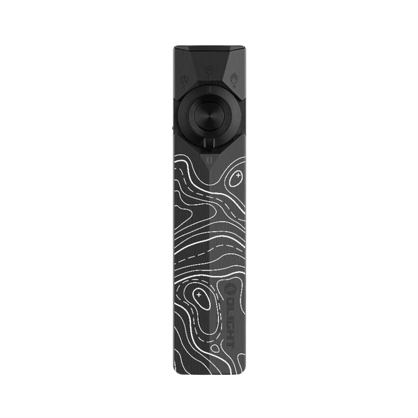 Olight Black ArkPro Flashlight Front View with Topographic Map Pattern and Dual-Switch Design for EDC and Outdoor Use
