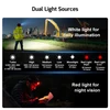 Headlamp with dual light sources: white light for daily illumination, red light for night vision, with various lumen settings
