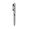 Sleek metallic tactical penlight with pocket clip and textured grip isolated on white background