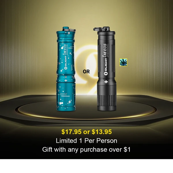 Olight i3E EOS keychain flashlights in teal and black, 17.95 or 13.95, limited 1 per person, gift with purchase