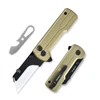 Oknife U1 Ultra folding utility knife in desert tan with pocket clip and silver pry tool on white background