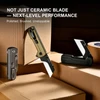 Three OKNIFE U1 Ultra ceramic blade folding pocket knives displayed on cardboard boxes.