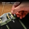 Oknife folding knife with deep-carry pocket clip slipping into a pocket for discreet everyday carry
