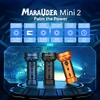 Marauder Mini 2 flashlights in blue, black, and orange with performance stats.
