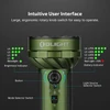 Olight flashlight user interface diagram showing rotary knob switch, mode selector, brightness and battery indicators.