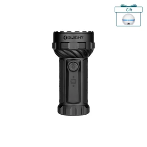 Olight black heavy duty tactical flashlight with textured grip and rotary switch, includes a free ball light gift offer