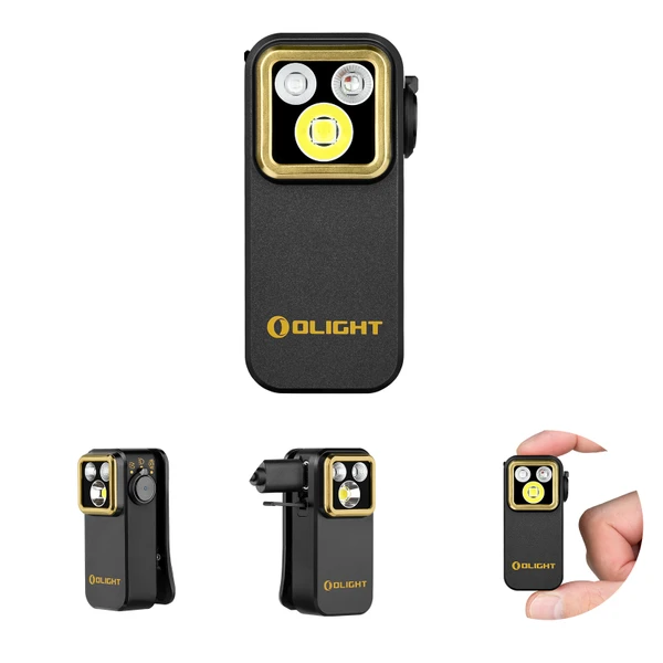 Olight Black Oclip Pro S Front View with Triple LED Light for Everyday Carry and Illumination