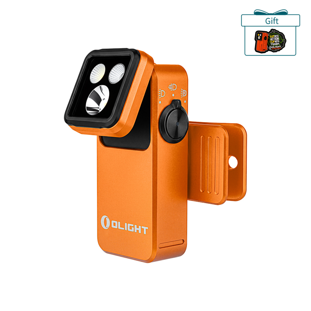 Orange Olight Oclip 2 Pro Clip-on Light with Adjustable Head and Side Dial for Hands-Free Outdoor Gear use