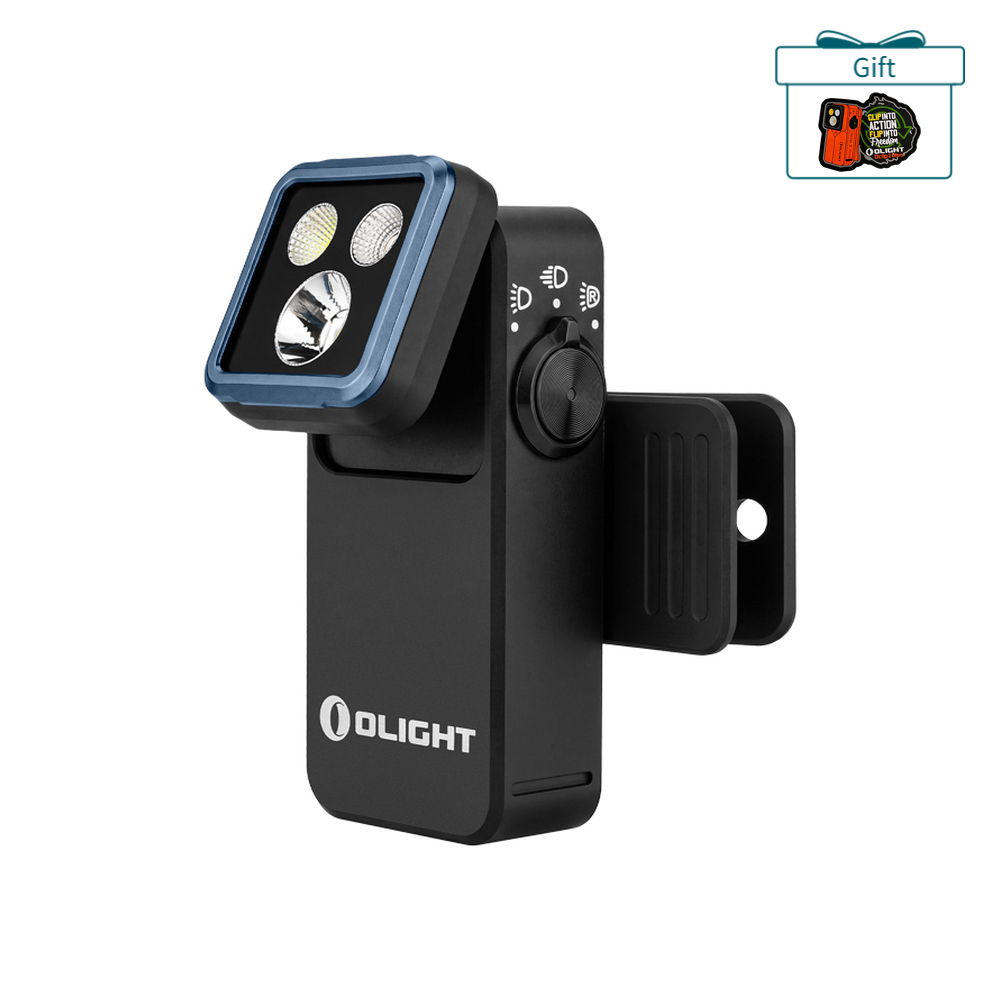 Olight Black Oclip 2 Pro Clip-On Light with Adjustable Blue Bezel and Three LED Modes for Hands-Free Outdoor Use