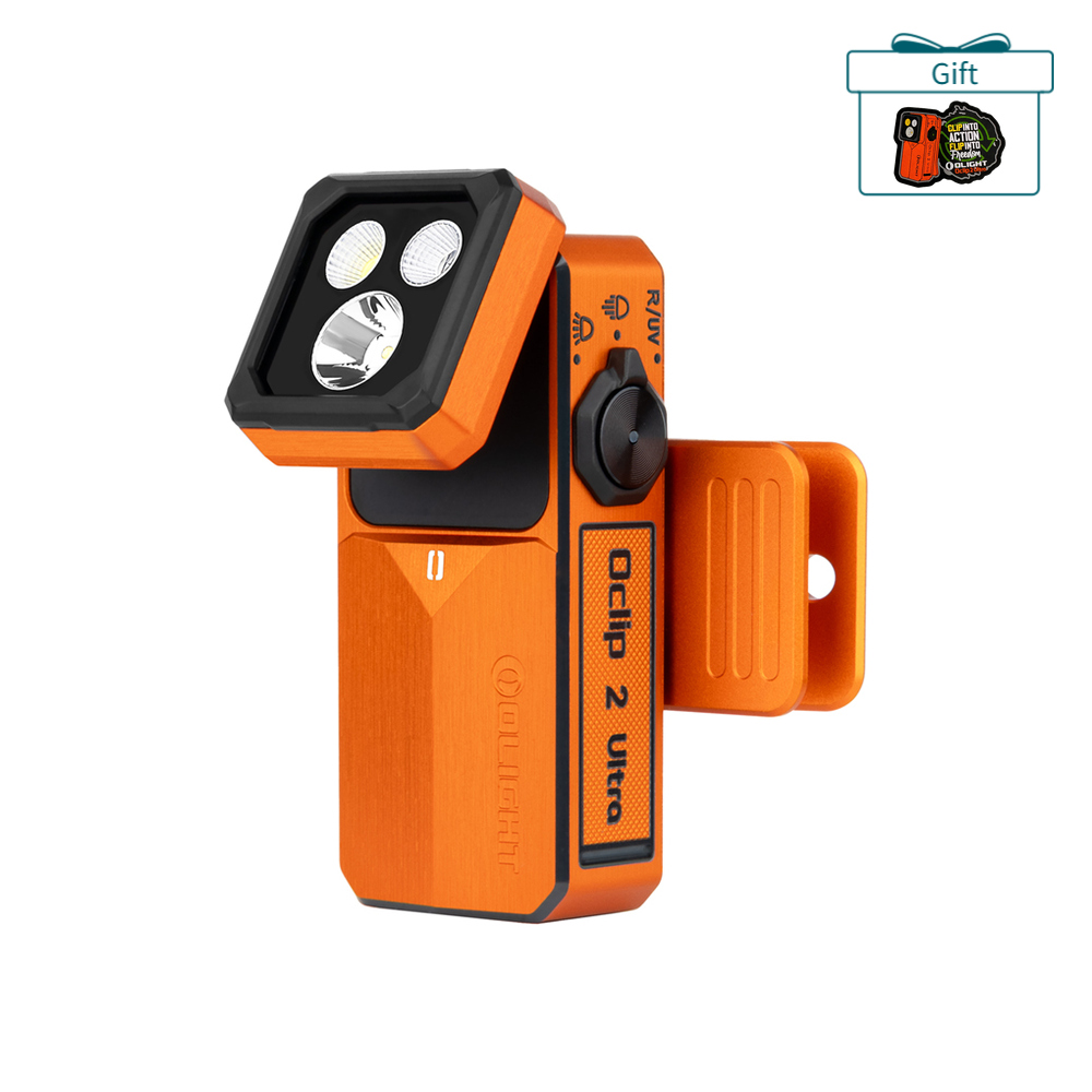Olight Orange Oclip 2 Ultra Clip-on Light with Adjustable Head and Triple LEDs for Hands-free Outdoor Use