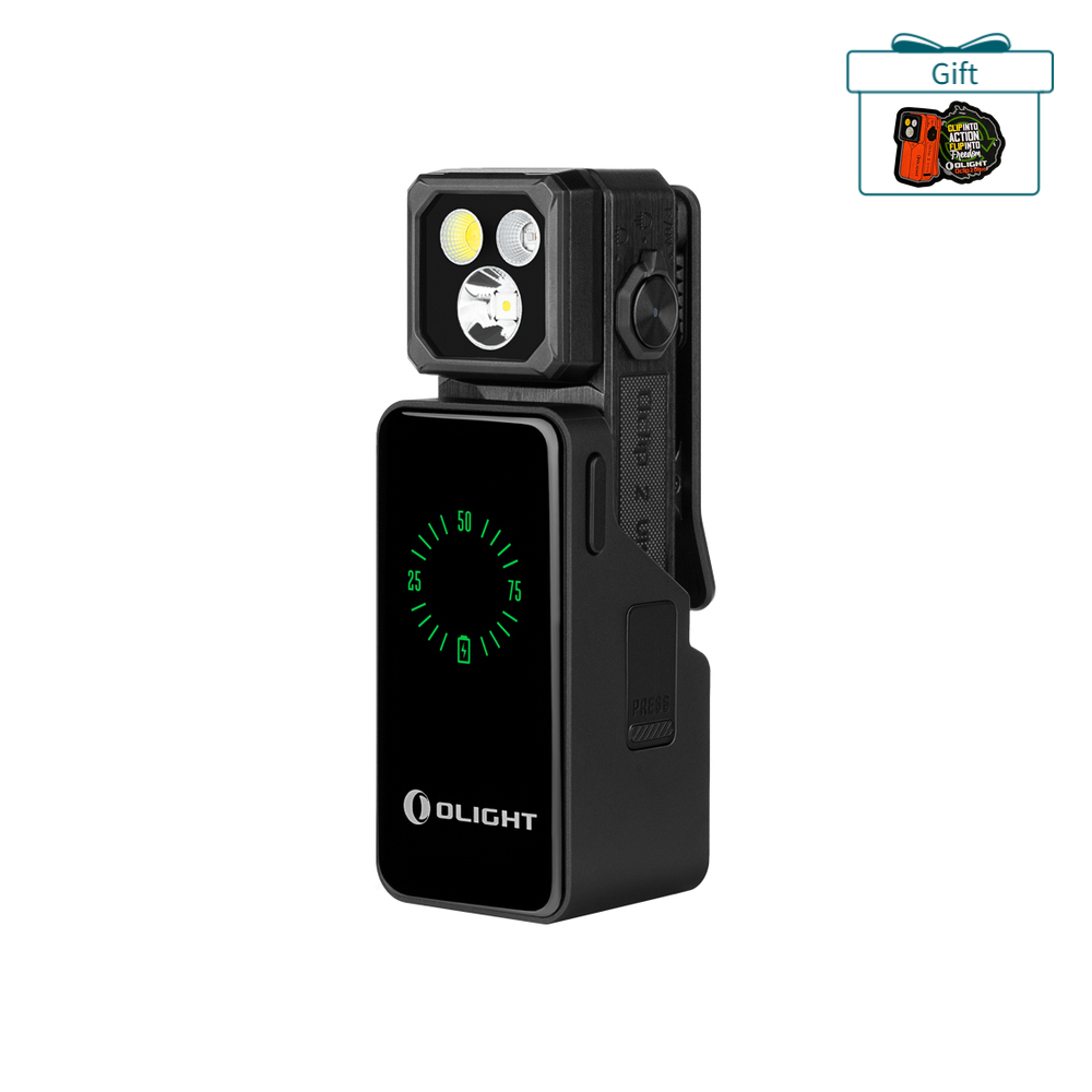 Black Olight Oclip 2 Ultra Clip Light with Battery Display Screen for Hands-Free Outdoor and EDC Use