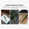 Olight green Open 3 rechargeable penlight charging via USB-C in outdoor, office, and car settings