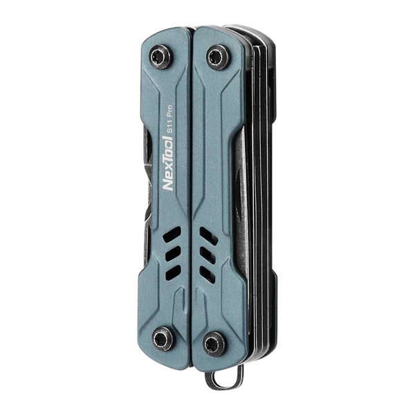 NexTool S11 Pro compact folding multi-tool in textured blue-grey casing against black background