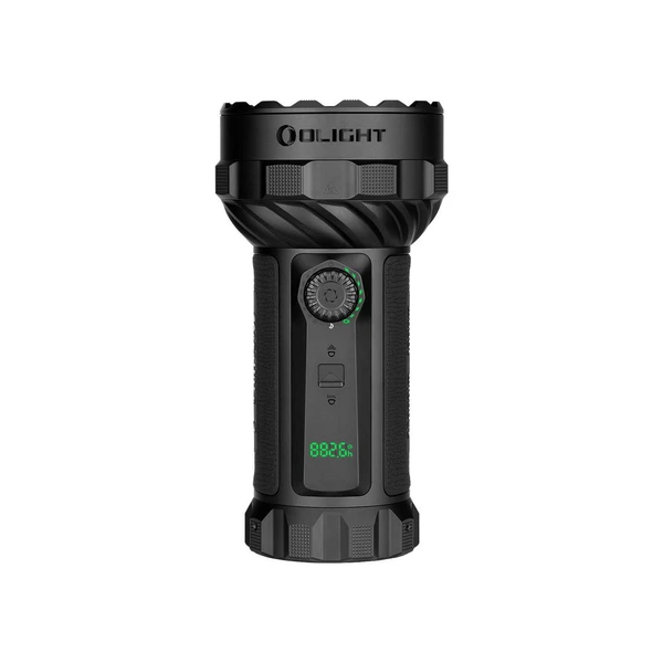Olight Marauder 2 powerful rechargeable tactical flashlight with LED display on white background