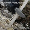 HX Outdoors DC53 steel fixed blade tactical knife carving wood, demonstrating HRC 61 hardness and 0.157-inch blade thickness