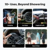 Portable outdoor shower uses including camping, car wash, cleaning vegetables, washing bikes, and beach rinse.