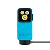 Blue Olight Oclip 2 Pro Clip-on Light Front View with Triple LED Source on Magnetic Charging Base