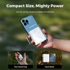 Flextail compact air pump compared to a smartphone and credit card size showing lightweight and portable design