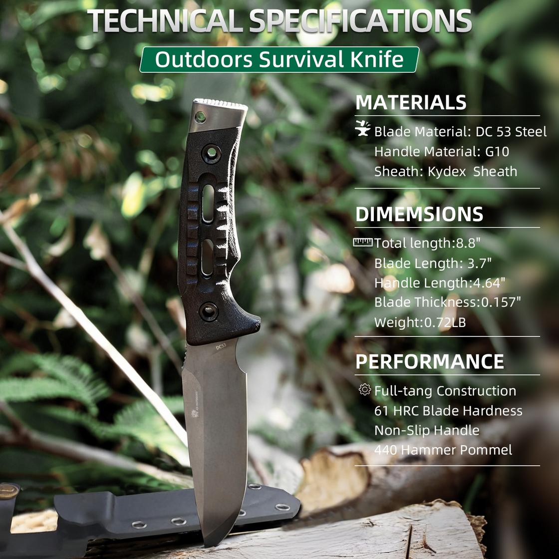 HX OUTDOORS TD-18B Fixed Blade Knife Heavy-Duty Full Tang Survival