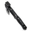 Tactical black folding pocket axe with textured handle and integrated hammer head isolated on a white background