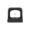 Black reflex sight with illuminated red circle dot reticle isolated on white background