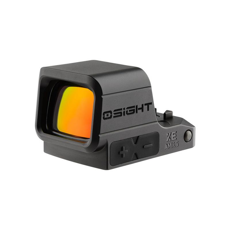 Olight Osight red dot sight with a multi-reticle system and reflective orange glass lens isolated on a white background