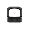 Black holographic reflex sight with a red circle dot reticle on a white background