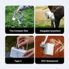 Flextail portable camp shower features compact size, hanging hook, Type-C charging, and IPX7 waterproof pump.