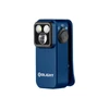 Olight Blue Oclip Pro Clip-on EDC Light Three-Quarter View showing Triple LEDs and Side Button for Every Day Carry