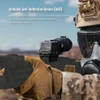 Tactical scope with anti-reflective device honeycomb filter mounted on a rifle held by soldier wearing gas mask