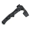 Black tactical folding pocket axe on a white background