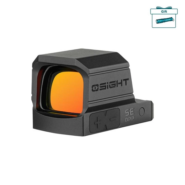 Olight Osight matte black red dot sight with orange-tinted lens and DPP footprint.