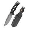 HX Outdoors DC53 steel fixed blade tactical knife with textured black handle and matching Kydex sheath.