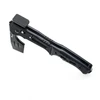 Black tactical folding axe pocket knife tool on white background