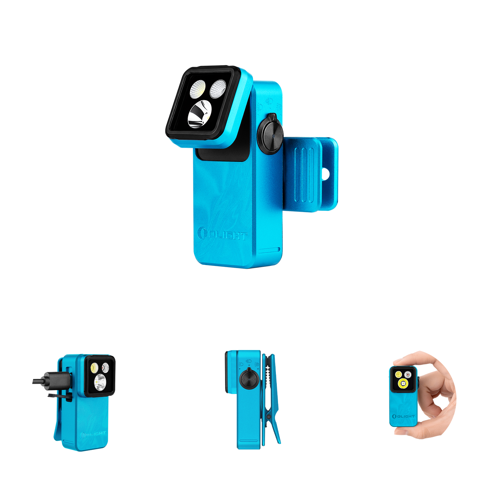 Olight Blue Oclip 2 Pro Clip-on Light Multiple Views with USB-C Charging and Compact Handheld Design for EDC Use