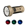 Olight Marauder 2 desert tan flashlight with red, green, and blue beams, map pattern, side switch, and dial