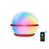 Sphere smart lamp displaying a multicolor gradient, with clear housing, red base, and app control via Bluetooth.