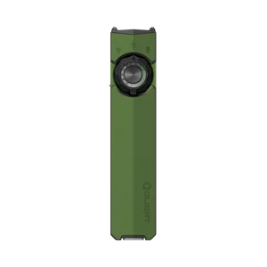 Olight green flat EDC flashlight with a central selector dial isolated on black background