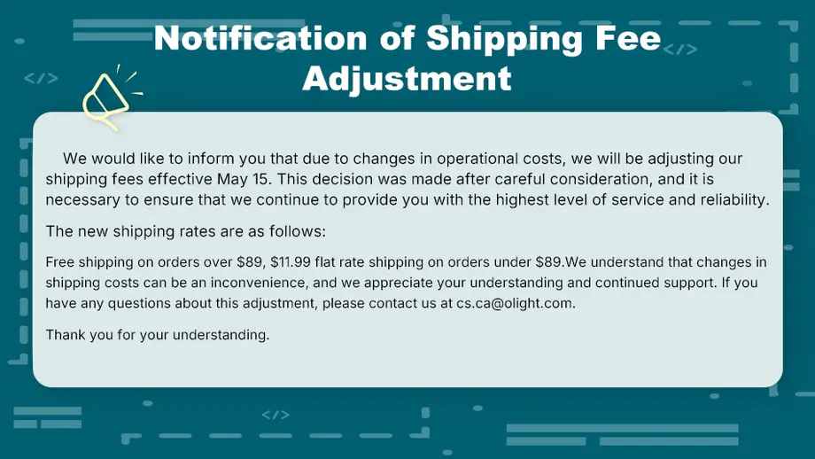 Notification of Shipping Fee Adjustment