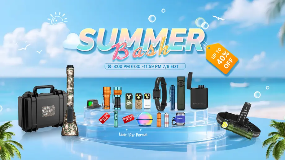 Olight Summer Bash sale with flashlights, headlamps, and lighting gear, up to 40% off, June 30 - July 6 EDT.